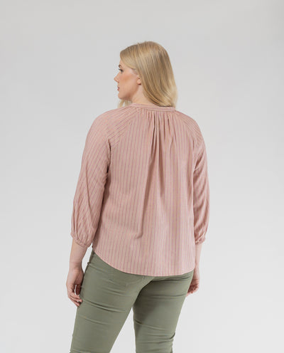 BLUSA RAYAS CON HILO METALICO ROSA