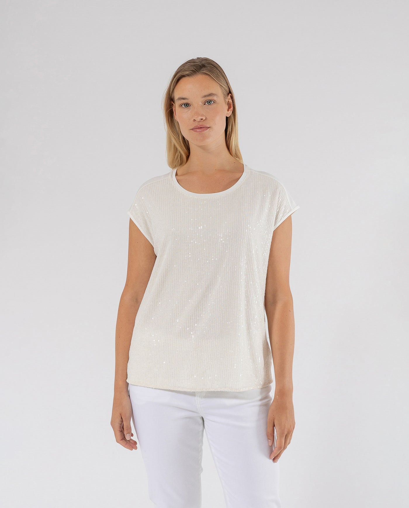 T-SHIRT Ecru CON PAILLETTES