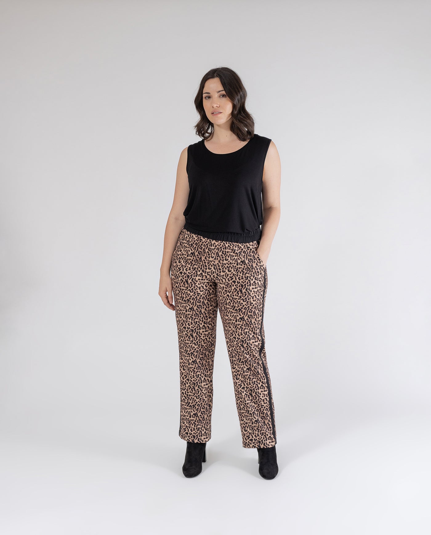 PANTALON LEOPARDO CINTURA CONTRASTE NEGRO