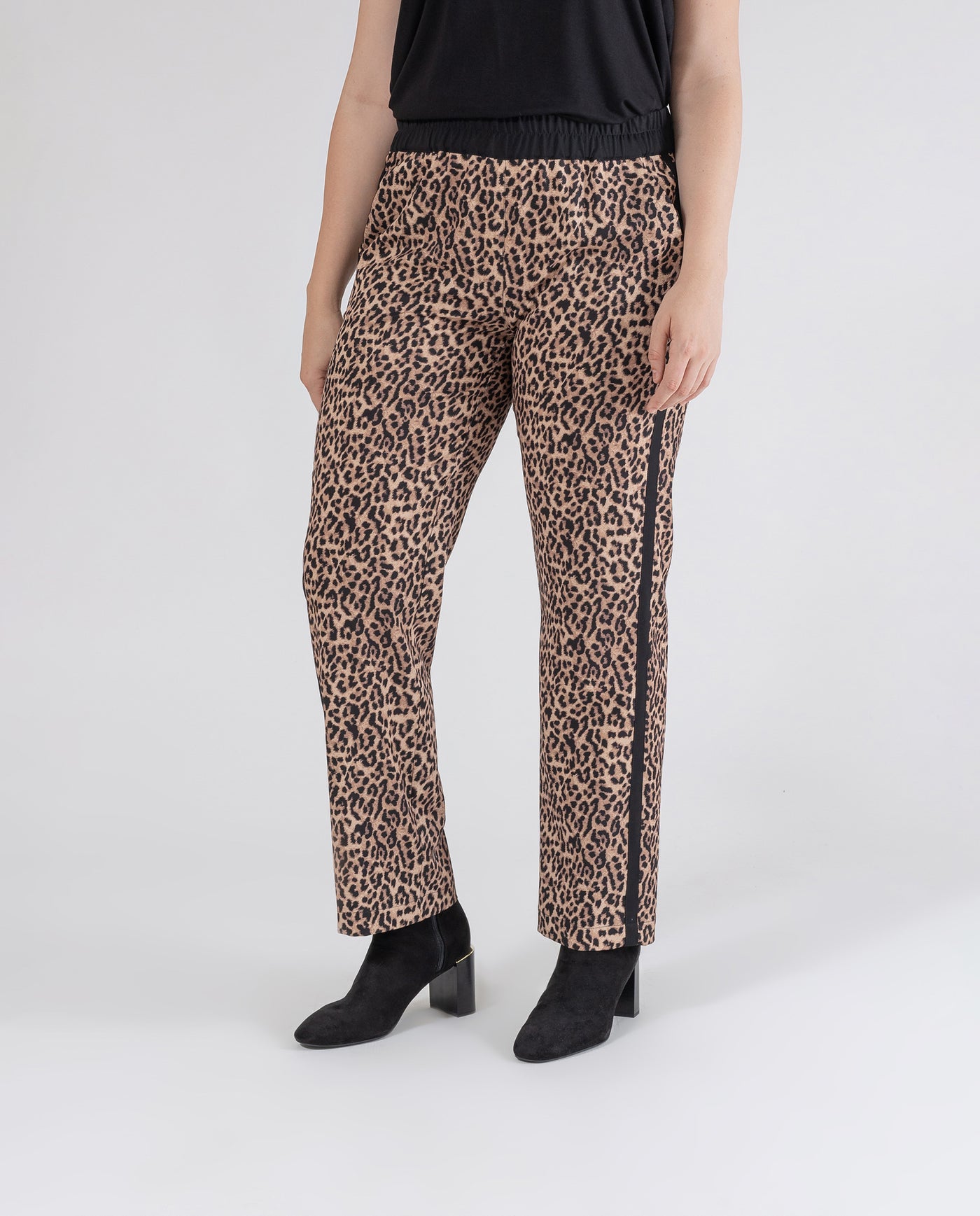 PANTALON LEOPARDO CINTURA CONTRASTE NEGRO