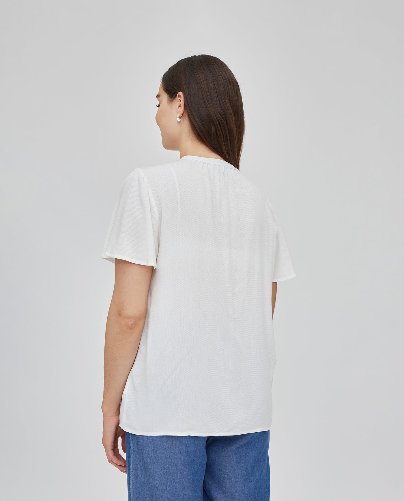 BLUSA MANGA CORTA CON CUELLO MAO  BLANCO