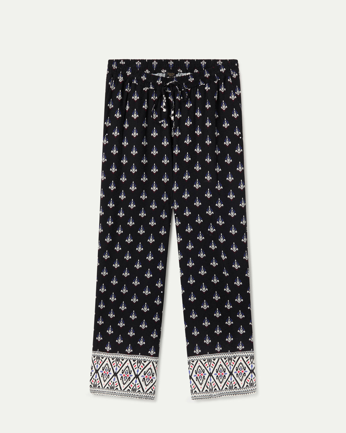 PANTALÓN LARGO ESTAMPADO CON CINTURA ELASTICA  NEGRO