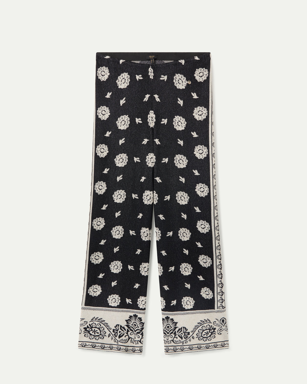 BLACK METALLIC THREAD JACQUARD KNITTED PANTS