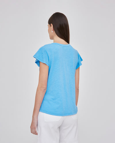 CAMISETA ESCOTE PICO CON BOTONES Y MANGA CORTA AZUL