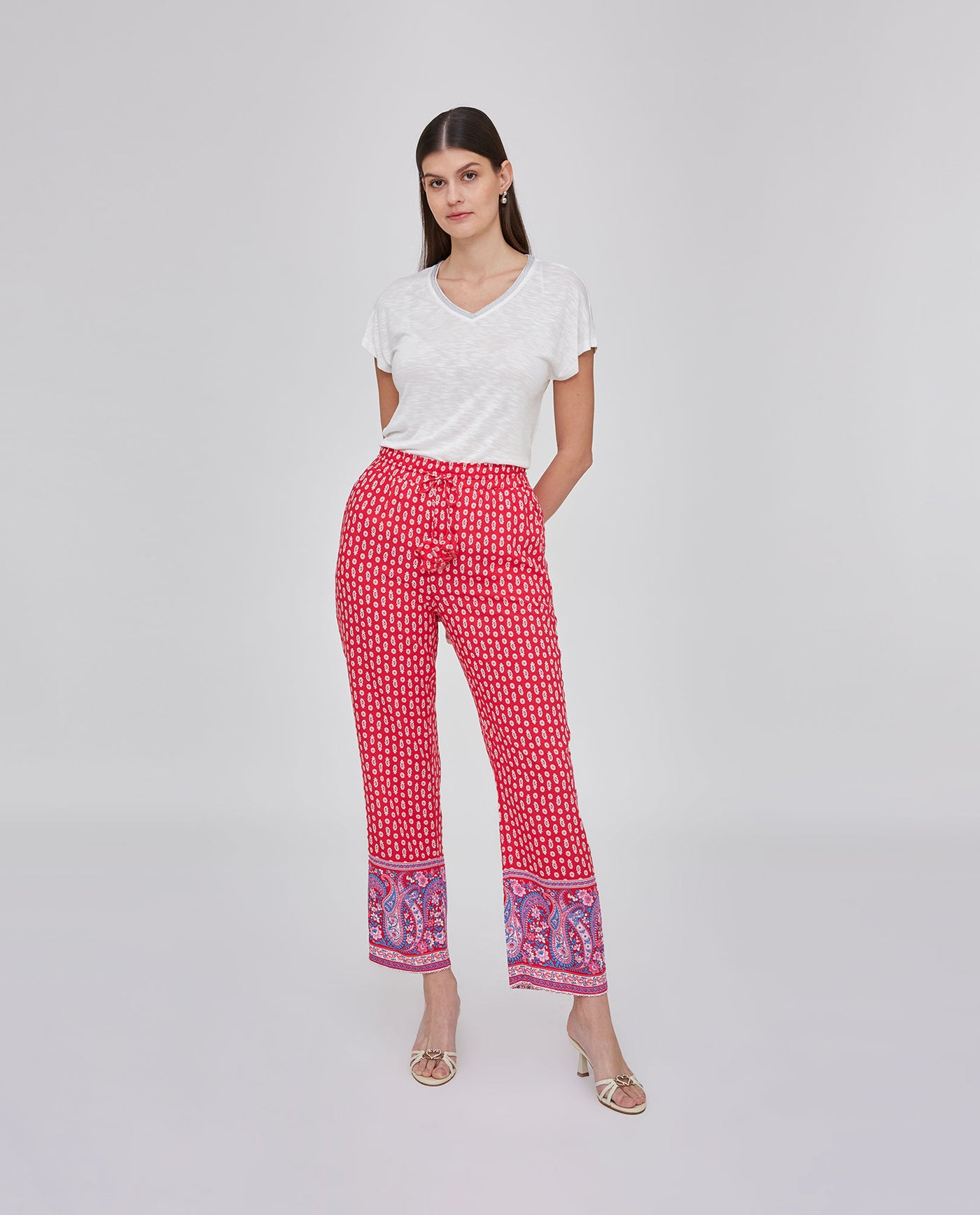 PANTALON ESTAMPADO POSICIONAL CON CINTURA ELASTICA  NARANJA