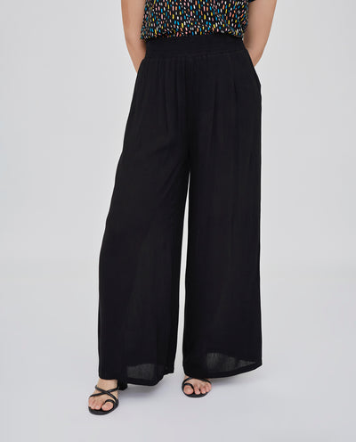 PANTALON ANCHO CON CINTURA ELASTICA NEGRO