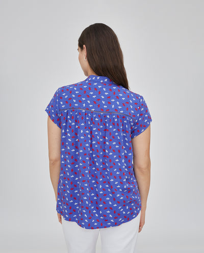 BLUSA CUELLO SOLAPA CON MANGA CORTA AZUL MARINO